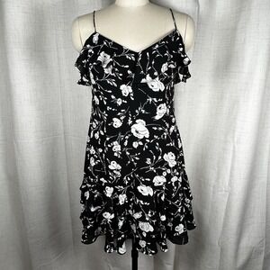 Lauren Ralph Lauren Women's 2 Black Floral Georgette Tiered Mini Dress Romantic